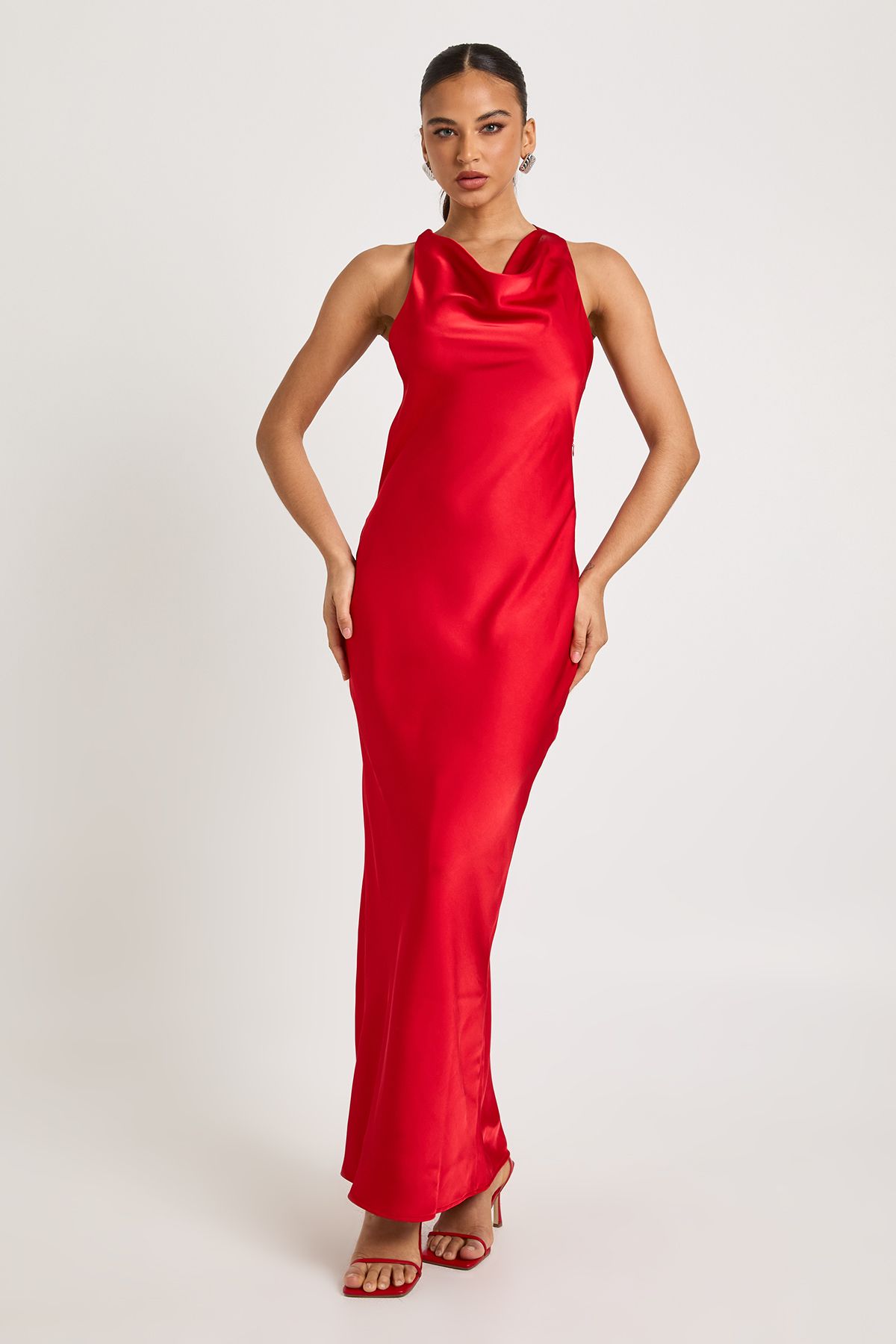 Drape Back Satin Maxi Dress