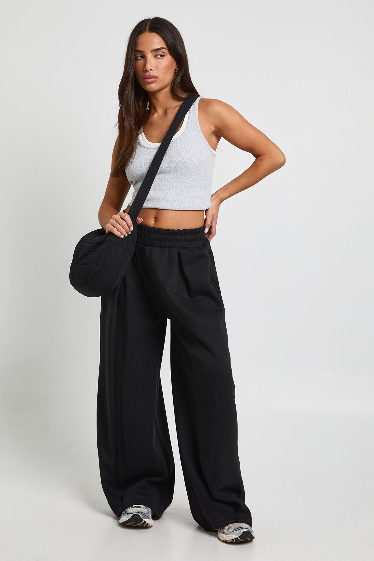 Petite High Waist Pleat Detail Straight Leg Jogger