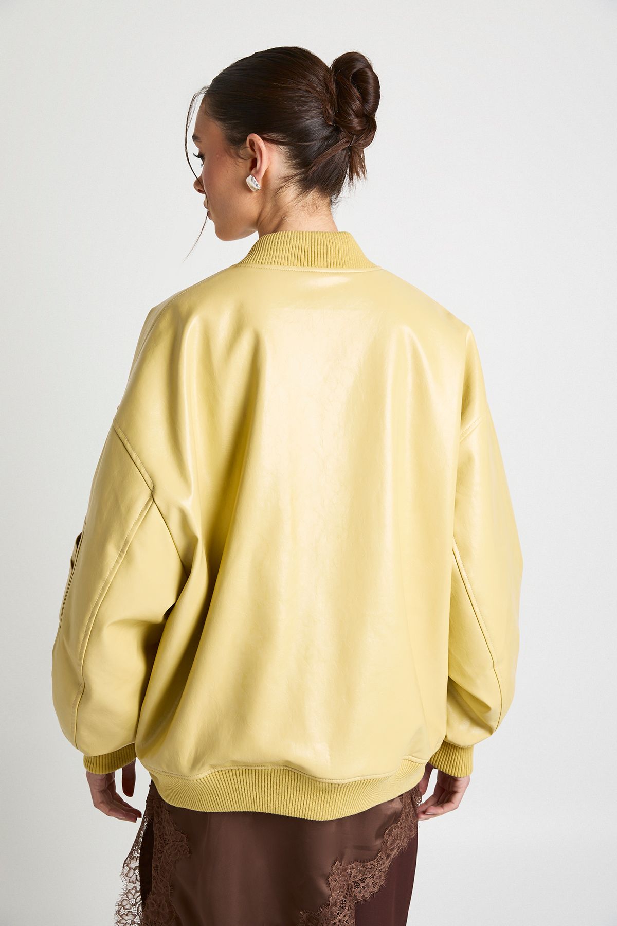Patent Faux Leather Oversized Bomber Jacket - Image 2