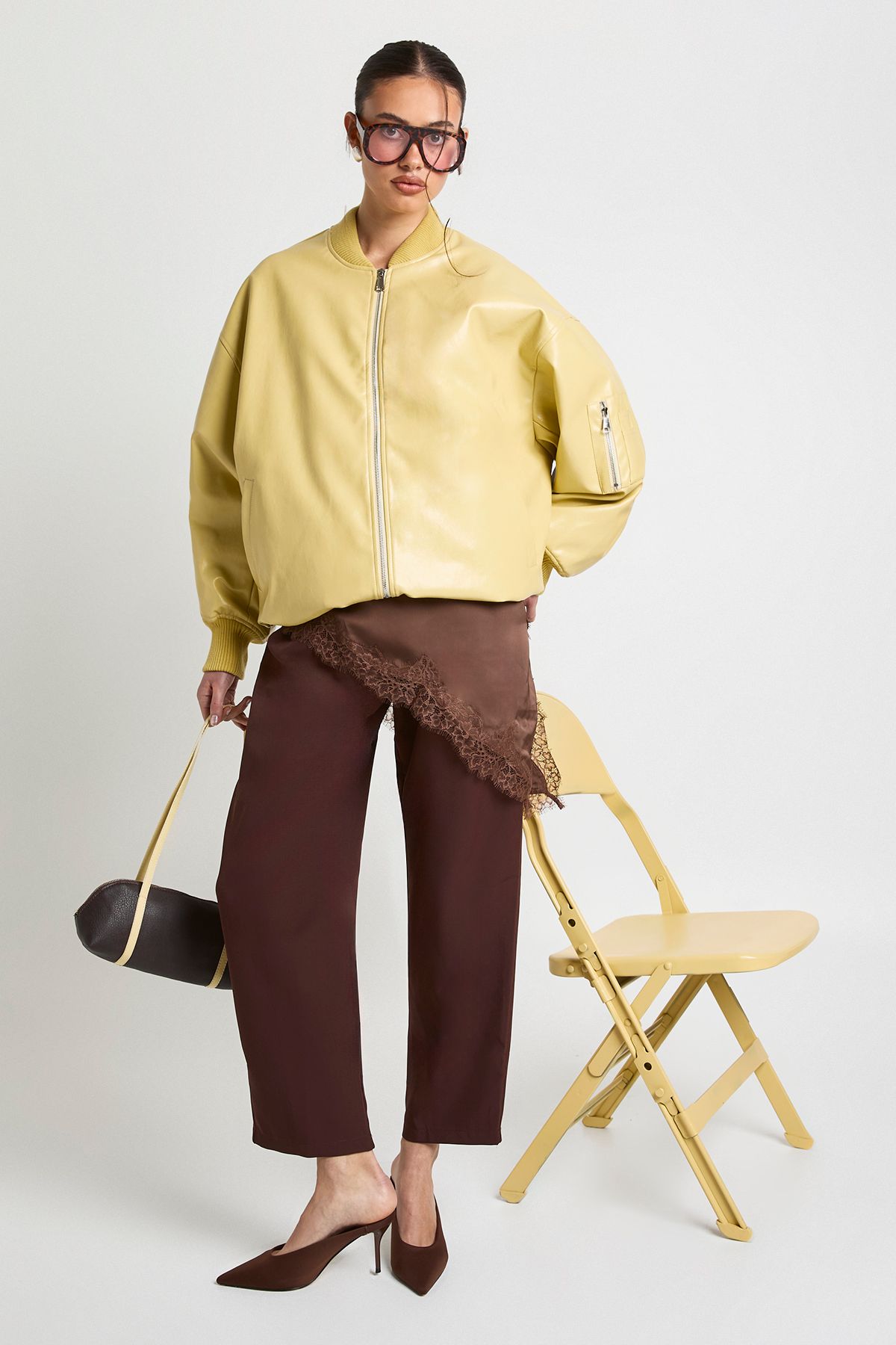 Patent Faux Leather Oversized Bomber Jacket - Image 3