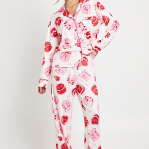 Valentines Cake Print Long Sleeve Shirt & Trouser 3 Piece Pyjama Set