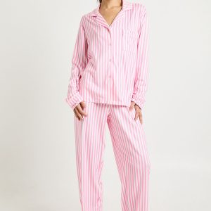 Tall Candy Stripe Long Sleeve Shirt & Trouser 3 Piece Pyjama Set