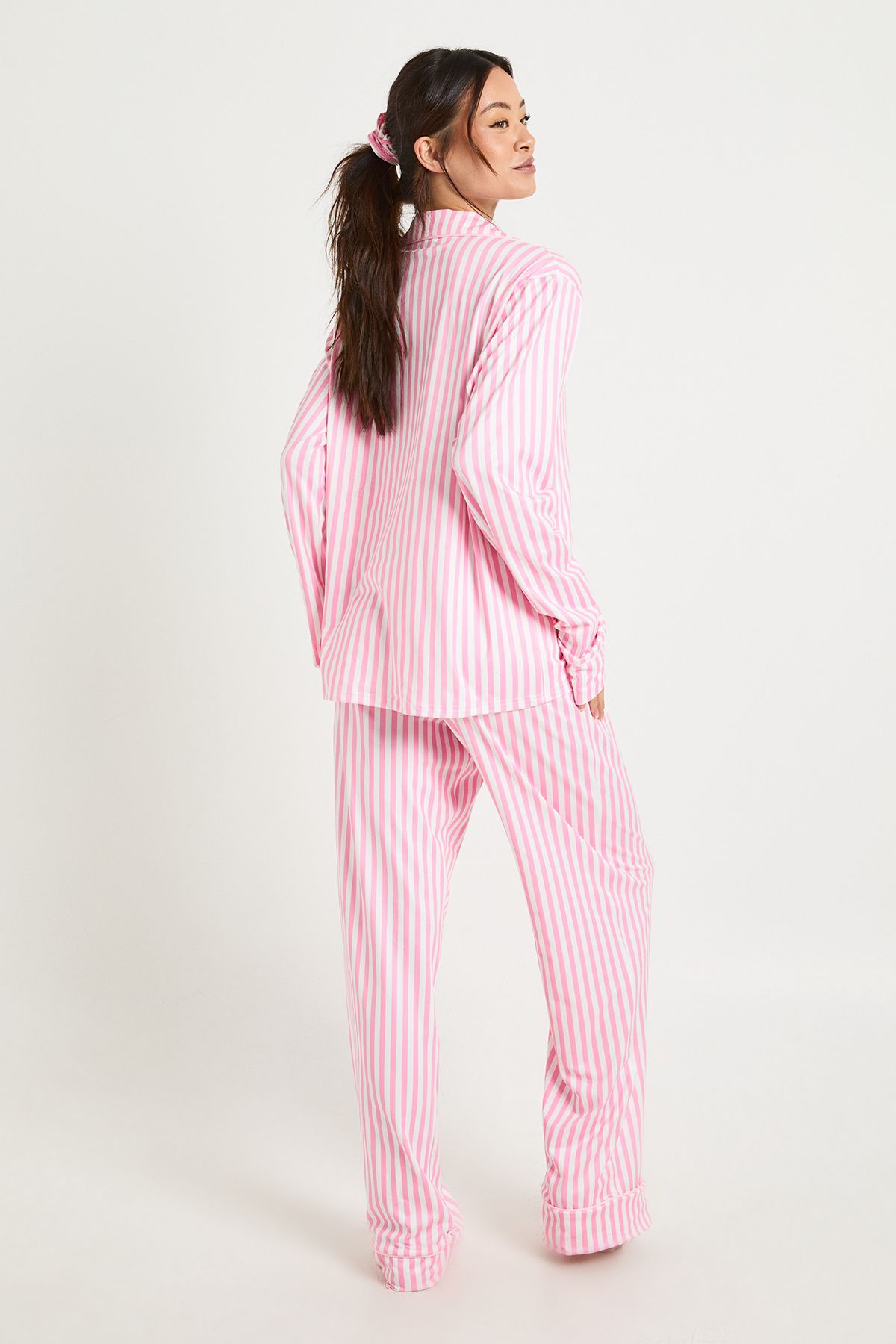Tall Candy Stripe Long Sleeve Shirt & Trouser 3 Piece Pyjama Set - Image 2