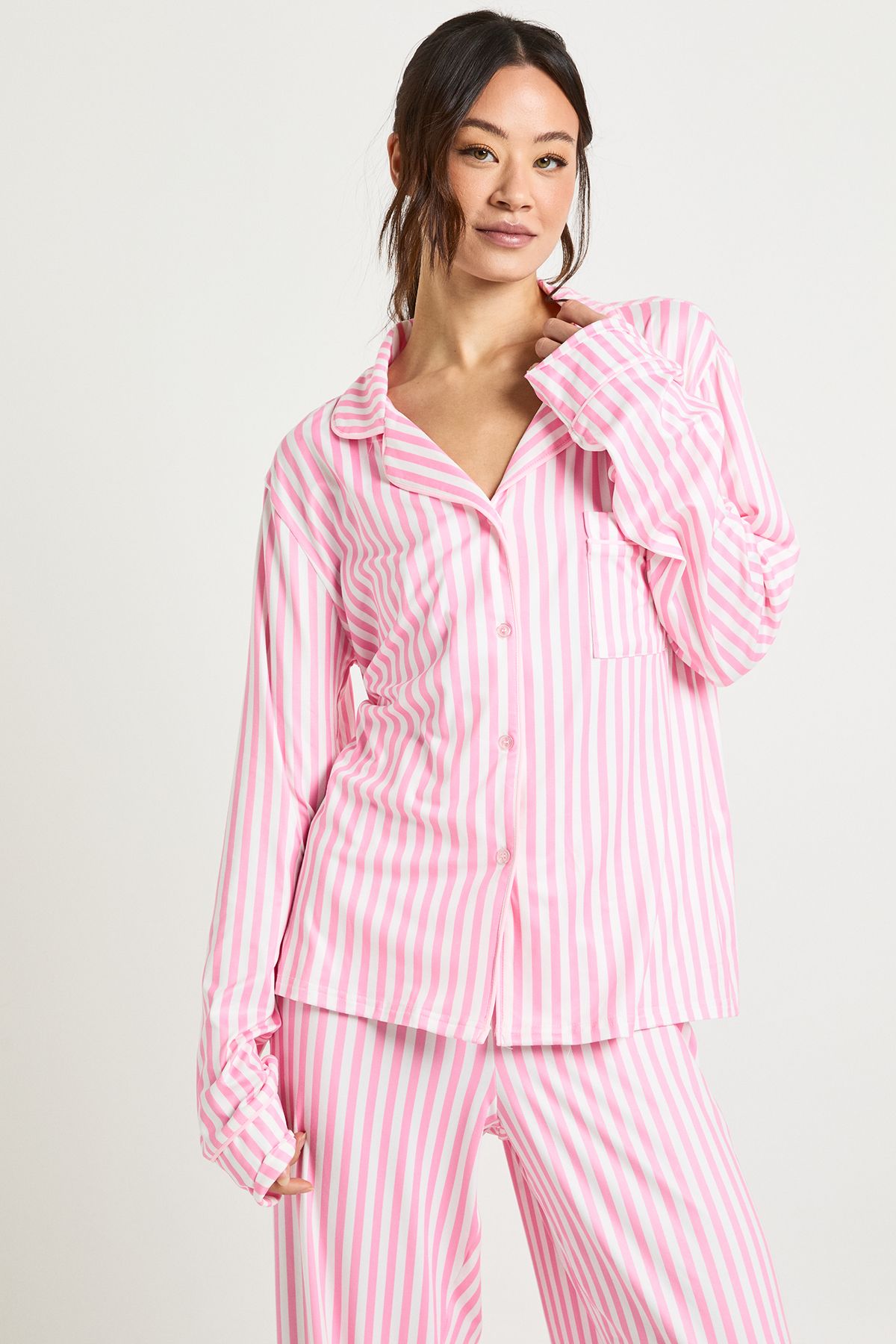 Tall Candy Stripe Long Sleeve Shirt & Trouser 3 Piece Pyjama Set - Image 3