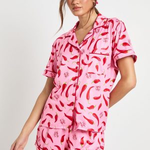 Valentines Chill Print Short Sleeve Shirt & Short 3 Piece Pyjama Set