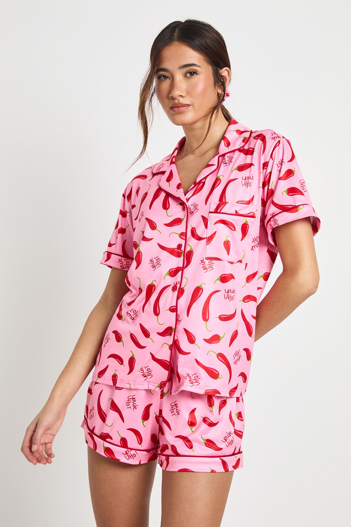 Valentines Chill Print Short Sleeve Shirt & Short 3 Piece Pyjama Set