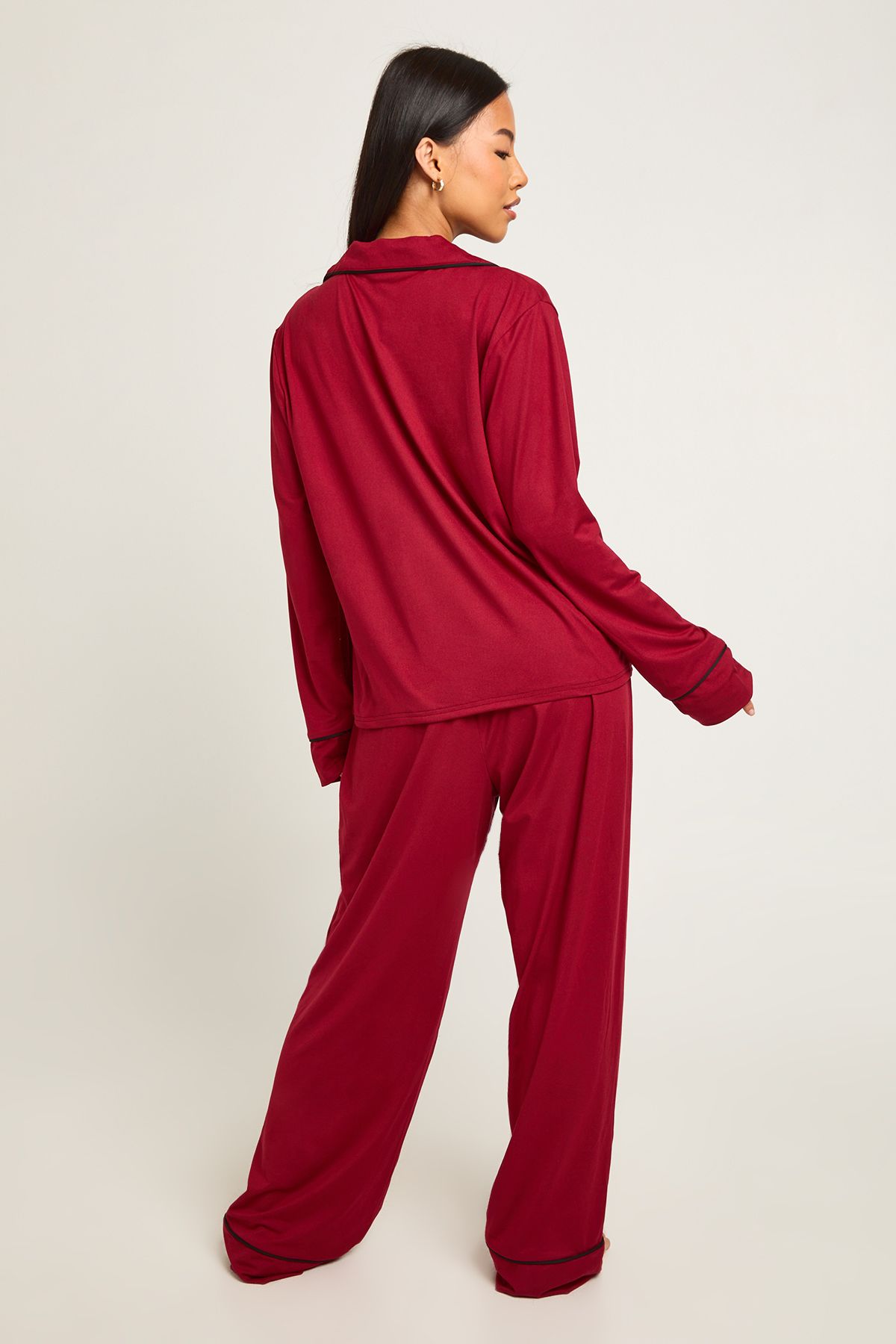 Petite Piping Detail Long Sleeve Shirt & Trouser Pyjama Set - Image 2