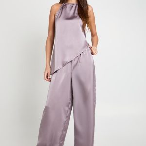 Halterneck Asymmetric Satin Cami & Trouser Co-ord