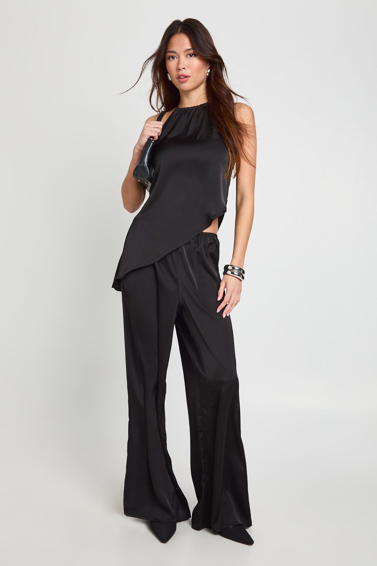 Halterneck Asymmetric Satin Cami & Trouser Co-ord
