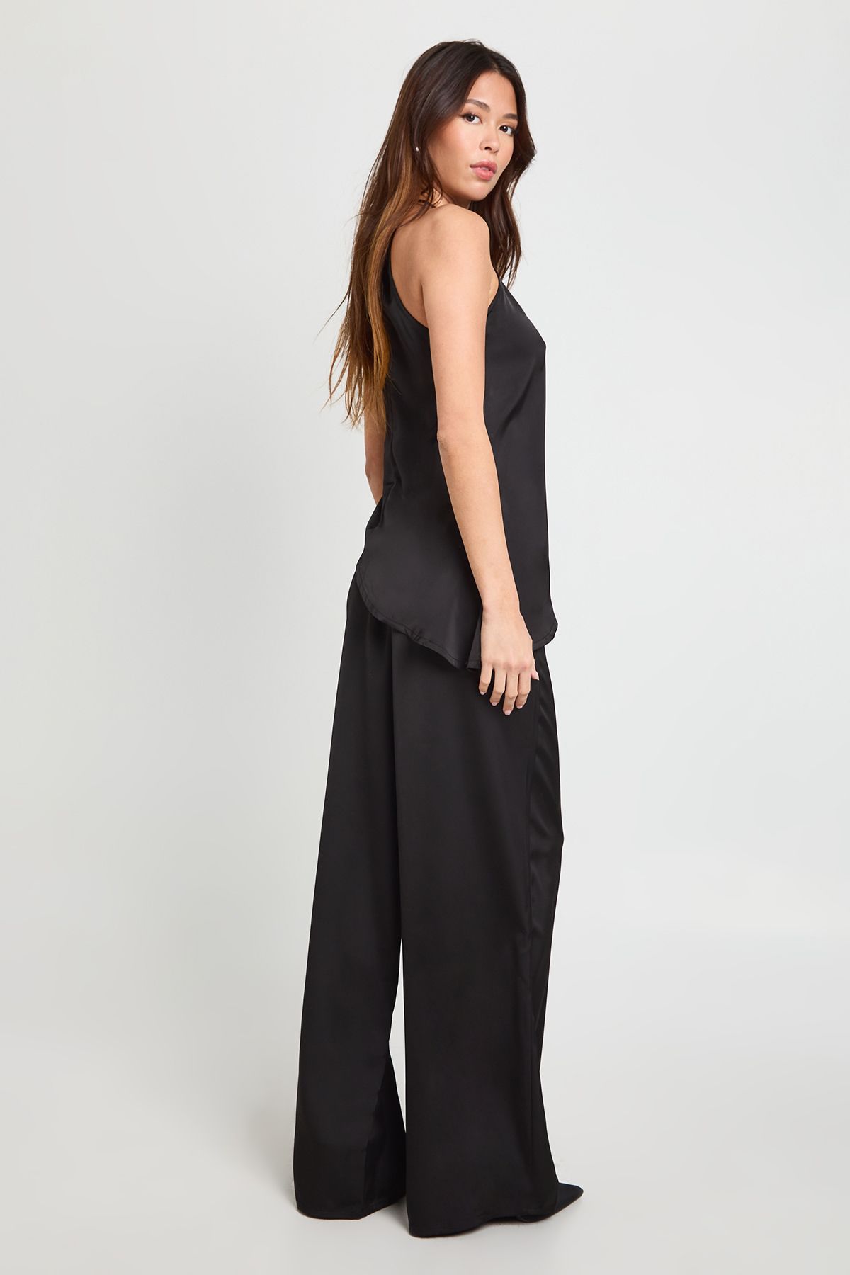 Halterneck Asymmetric Satin Cami & Trouser Co-ord - Image 2