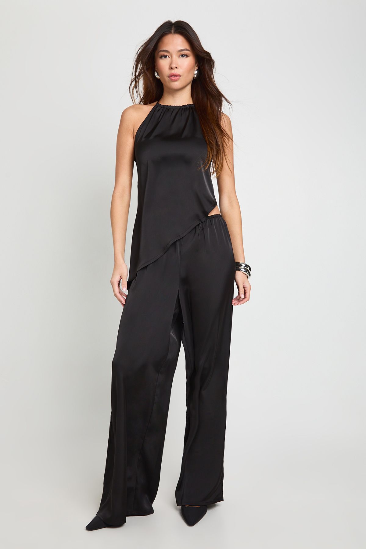 Halterneck Asymmetric Satin Cami & Trouser Co-ord - Image 3