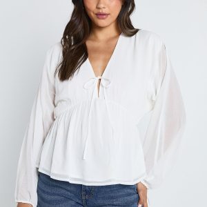 Chiffon Tie Front Volume Blouse