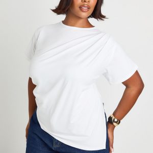 Plus Asymmetric Hem Cinched Waist T-shirt
