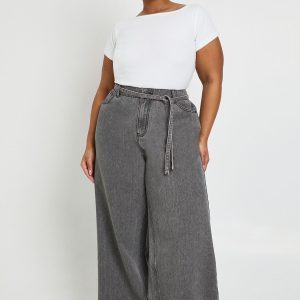 Plus Elasticated Back Tie Wide Leg Jean