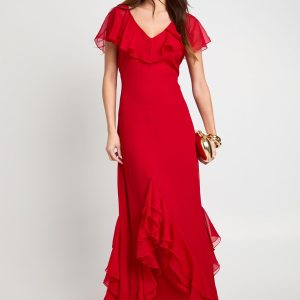 Ruffle Angel Sleeve Maxi Dress