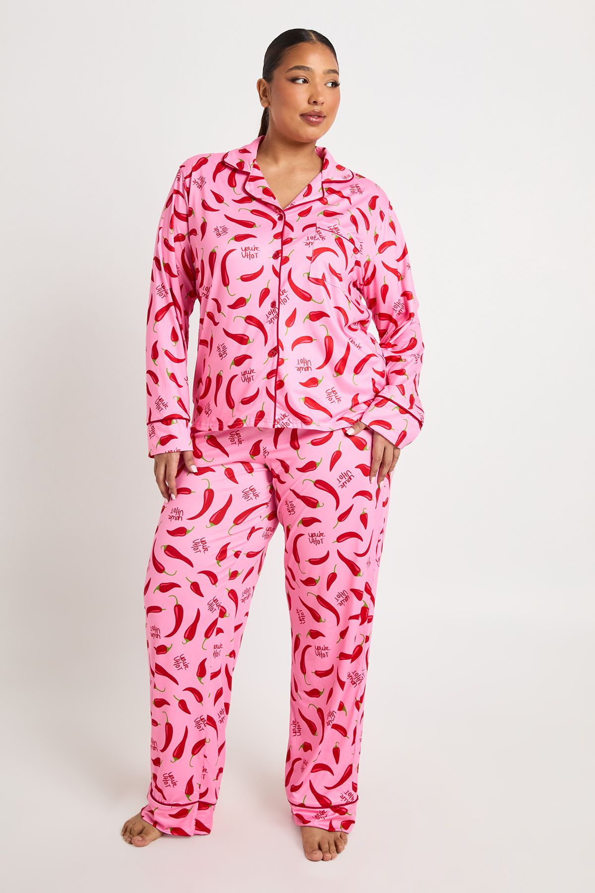 Plus Valentines 3 Piece Chill Print Long Sleeve Shirt & Trouser Pyjama Set - Image 3