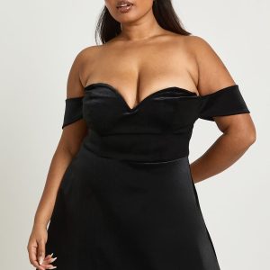 Plus Velvet Bardot Plunge Mini Dress