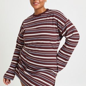 Plus Stripe Long Sleeve Dress