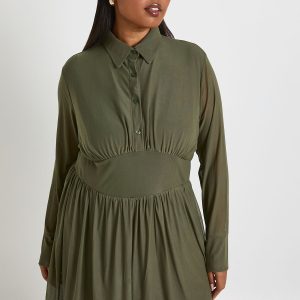 Plus Collared Mesh Skater Dress