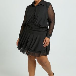 Plus Collared Drop Hem Skater Dress