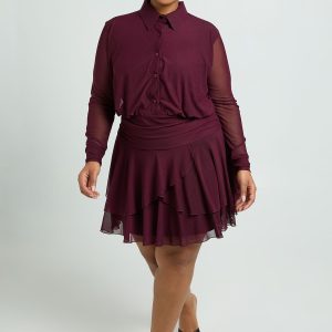 Plus Collared Drop Hem Skater Dress