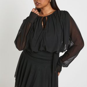 Plus Tie Front Drop Hem Skater Dress