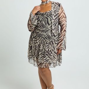 Plus Zebra High Neck Drop Skirt Skater