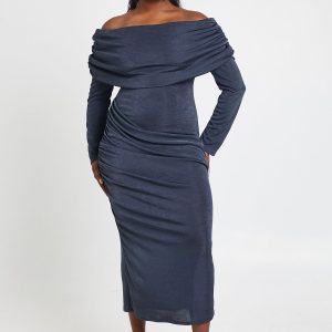Plus Drape Front Bardot Midaxi Dress