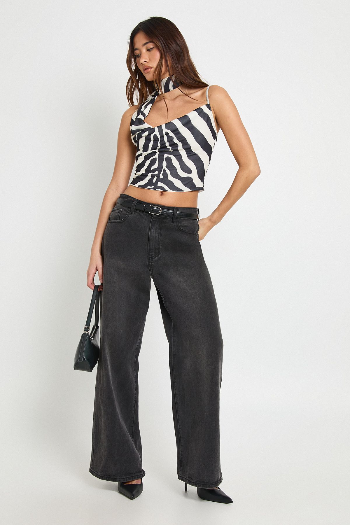 Zebra Print Mesh Strappy Scarf Cowl Neck Top - Image 3