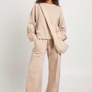 Washed Ribbed Detail Straight Leg Tracksuit