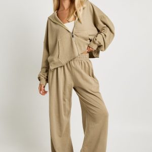 Washed Distressed Hem Straight Leg Tracksuit