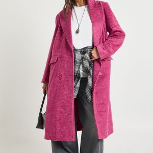 Textured Double Breast Wool Look Coat