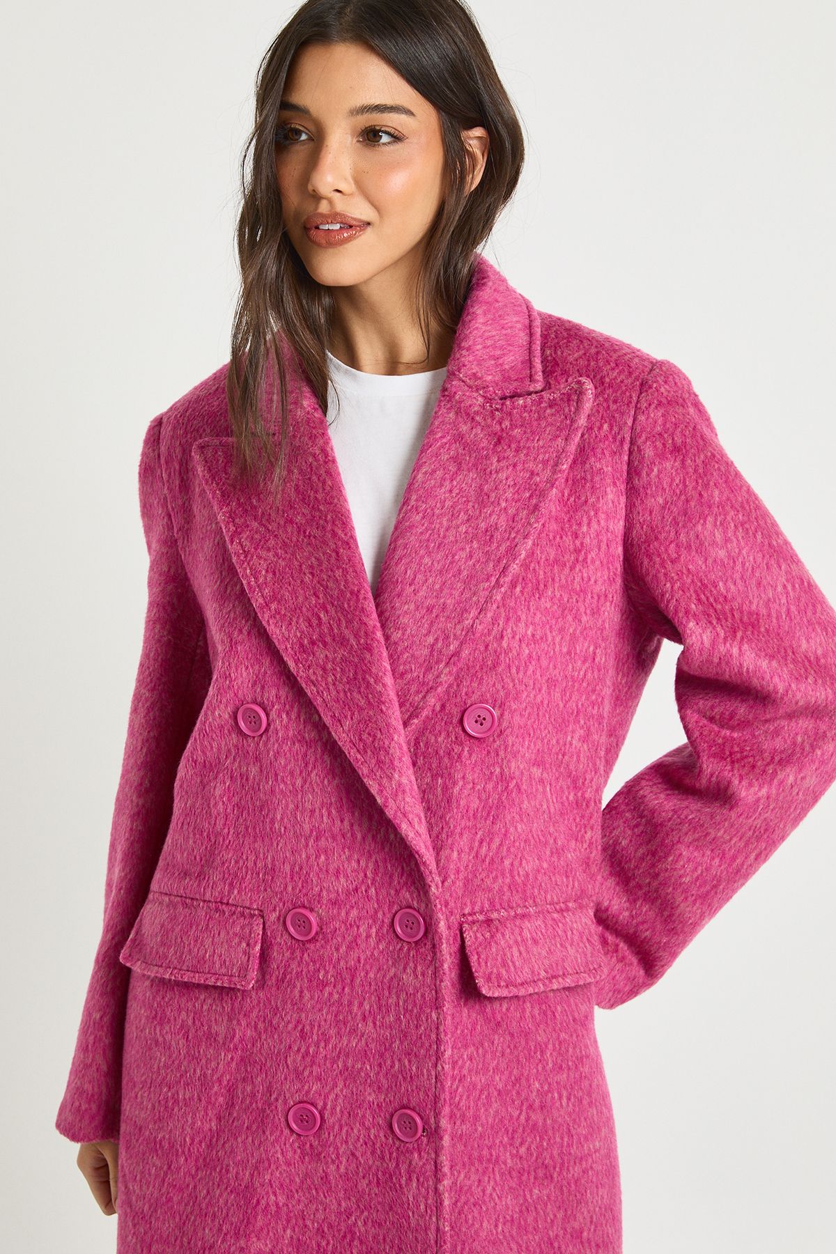 Textured Double Breast Wool Look Coat - Image 4
