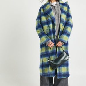 Check Double Breast Wool Look Coat