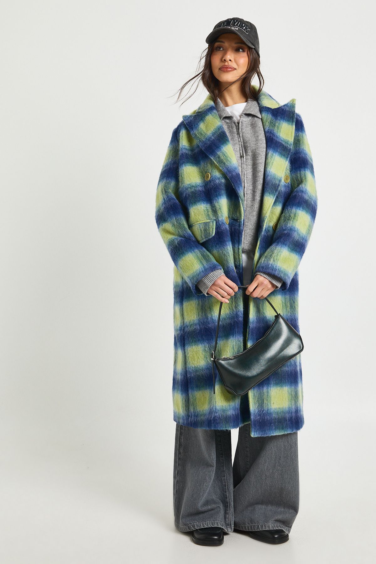 Check Double Breast Wool Look Coat