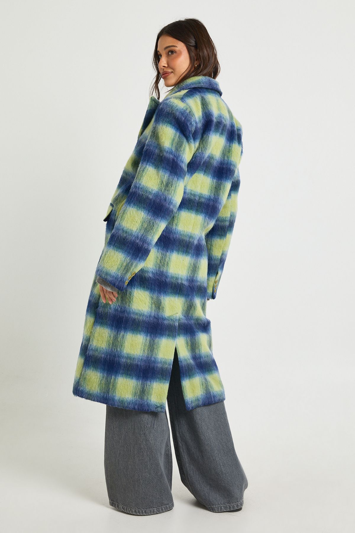 Check Double Breast Wool Look Coat - Image 2