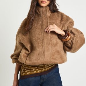 Textured Wool Look Bomber Jacket