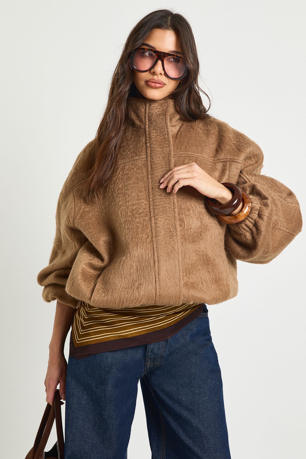 Textured Wool Look Bomber Jacket