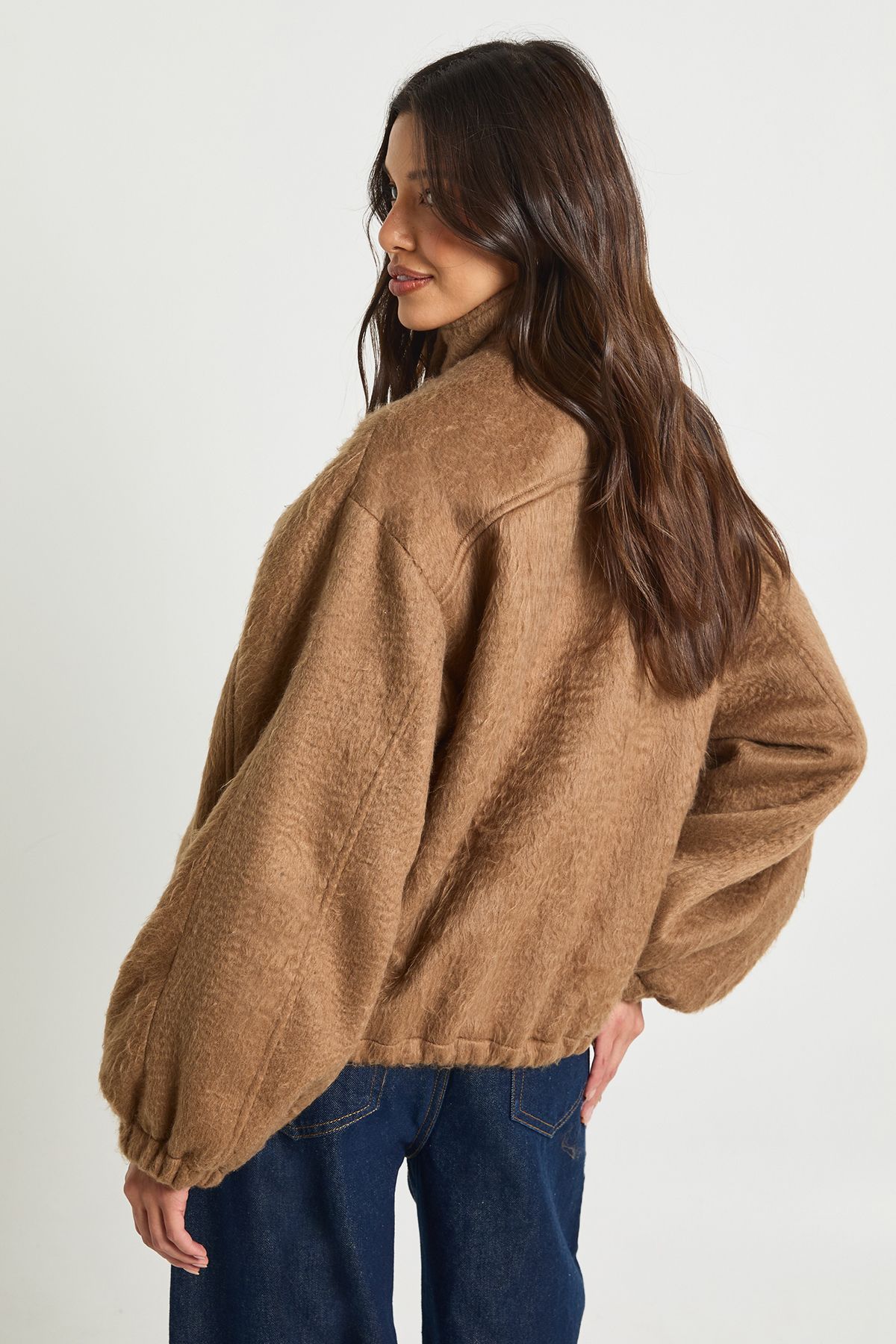 Textured Wool Look Bomber Jacket - Image 2