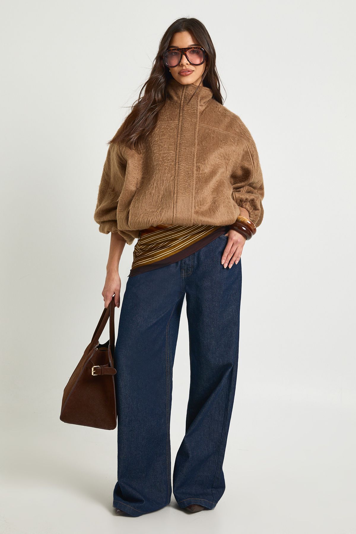 Textured Wool Look Bomber Jacket - Image 3
