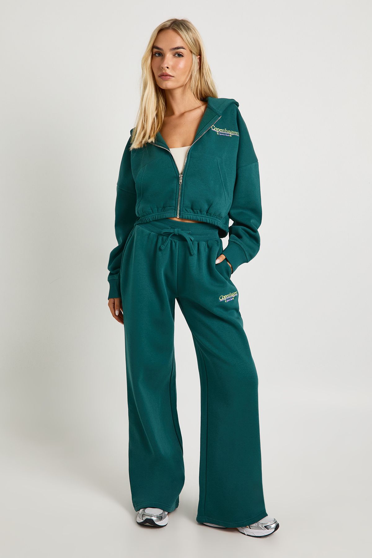 Copenhagen Embroidered Cropped Hoodie Tracksuit