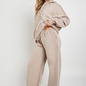 Washed Henley Neck Oversized Hoodie Tracksuit