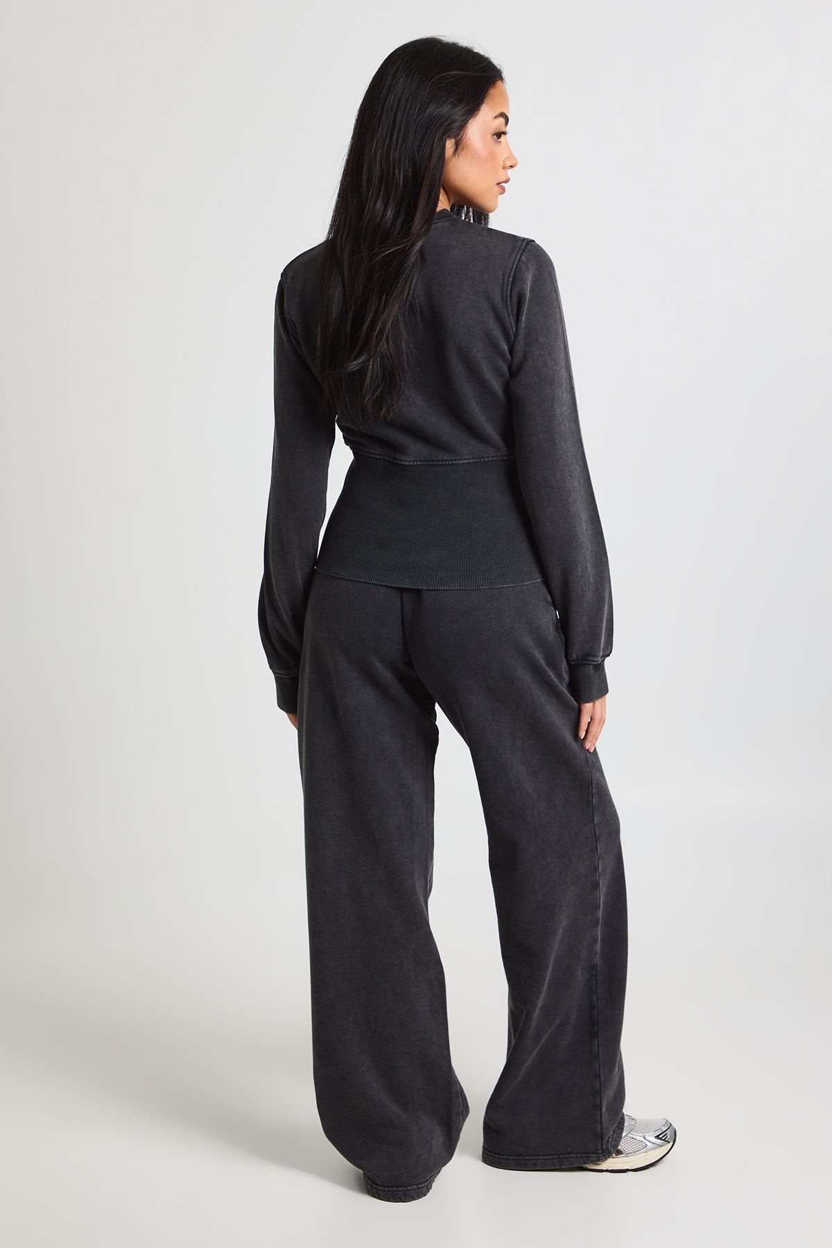 Washed Deep Hem Popper Bomber Sweatshirt Tracksuit - Image 3