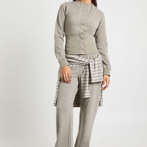 Washed Deep Hem Popper Bomber Sweatshirt Tracksuit