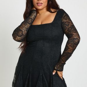 Plus Lace Godet Skater Mini Dress