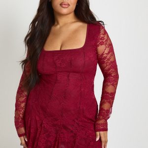 Plus Lace Godet Skater Mini Dress