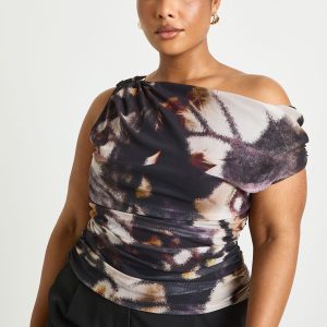 Plus Abstract Asymmetric Ruched Top