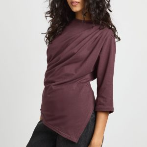 Asymmetric Hem Cinched Waist 3/4 Sleeve T-shirt