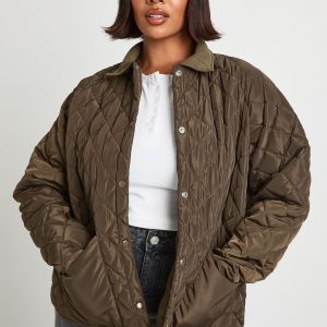 Plus Quilted Contrast Collar Casual Jacket