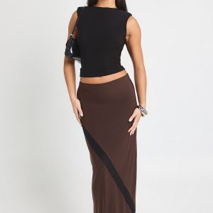 Double Layer Slinky  Lace Trim Midi Skirt